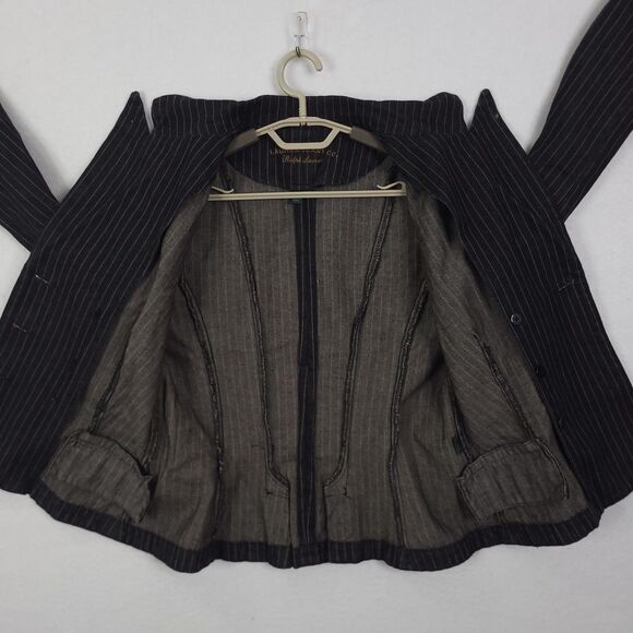 Lauren Ralph Lauren LRL Blazer Womens M Black Pinstripe Single Vent 3 Button Y2K - Picture 8 of 14